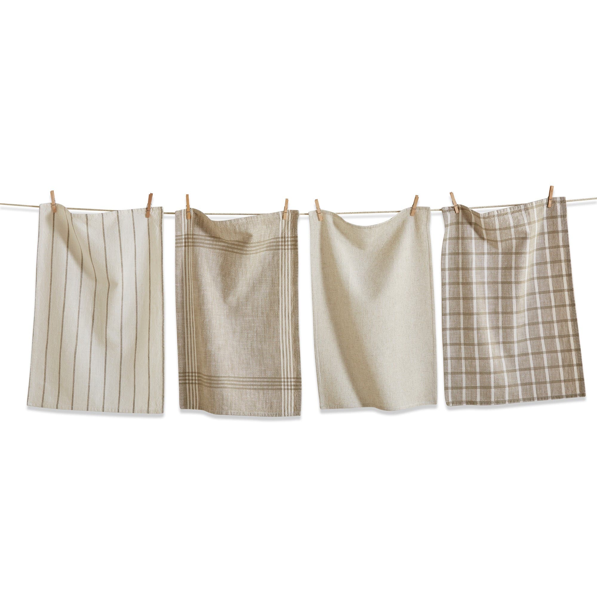 Tag Set Of 4 Canyon Woven Beige Cotton Kitchen Dishtowels In White