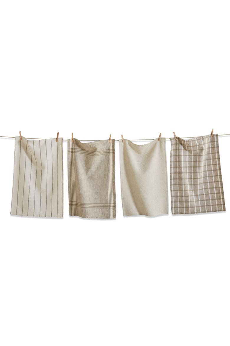 Set of 4 Canyon Woven Beige Cotton Kitchen Dishtowels, Main, color, White
