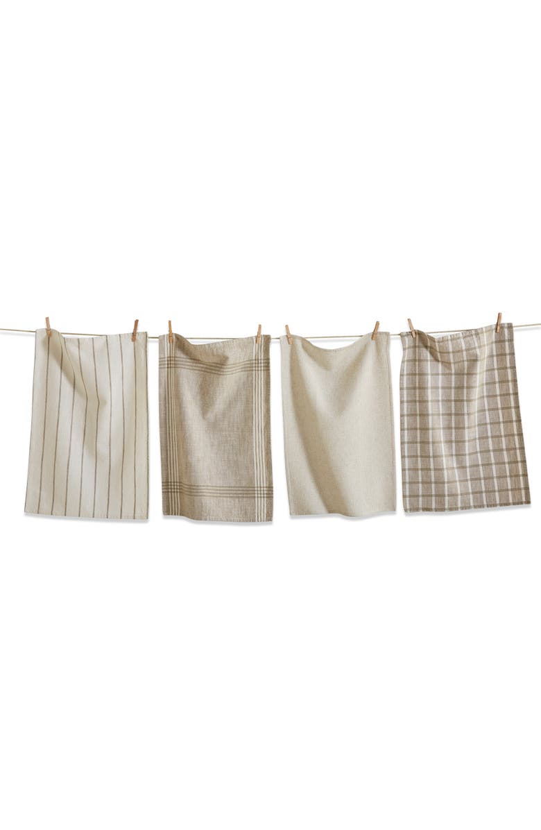 tag Set of 4 Canyon Woven Beige Cotton Kitchen Dishtowels, Main, color, White