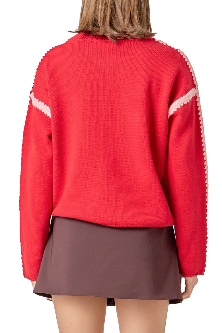 Stitch Detail Relaxed Fit Cotton Sweater, Alternate, color, RED/ PINK