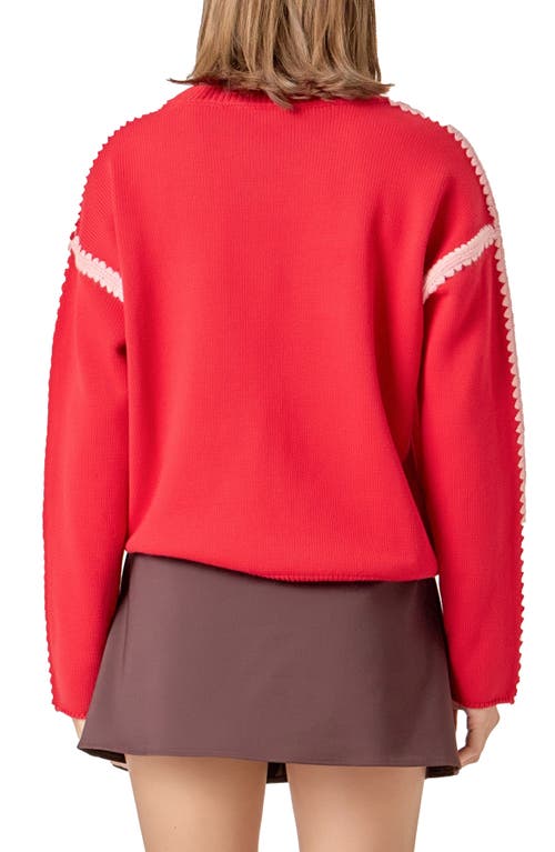 English Factory Stitch Detail Relaxed Fit Cotton Sweater In Red