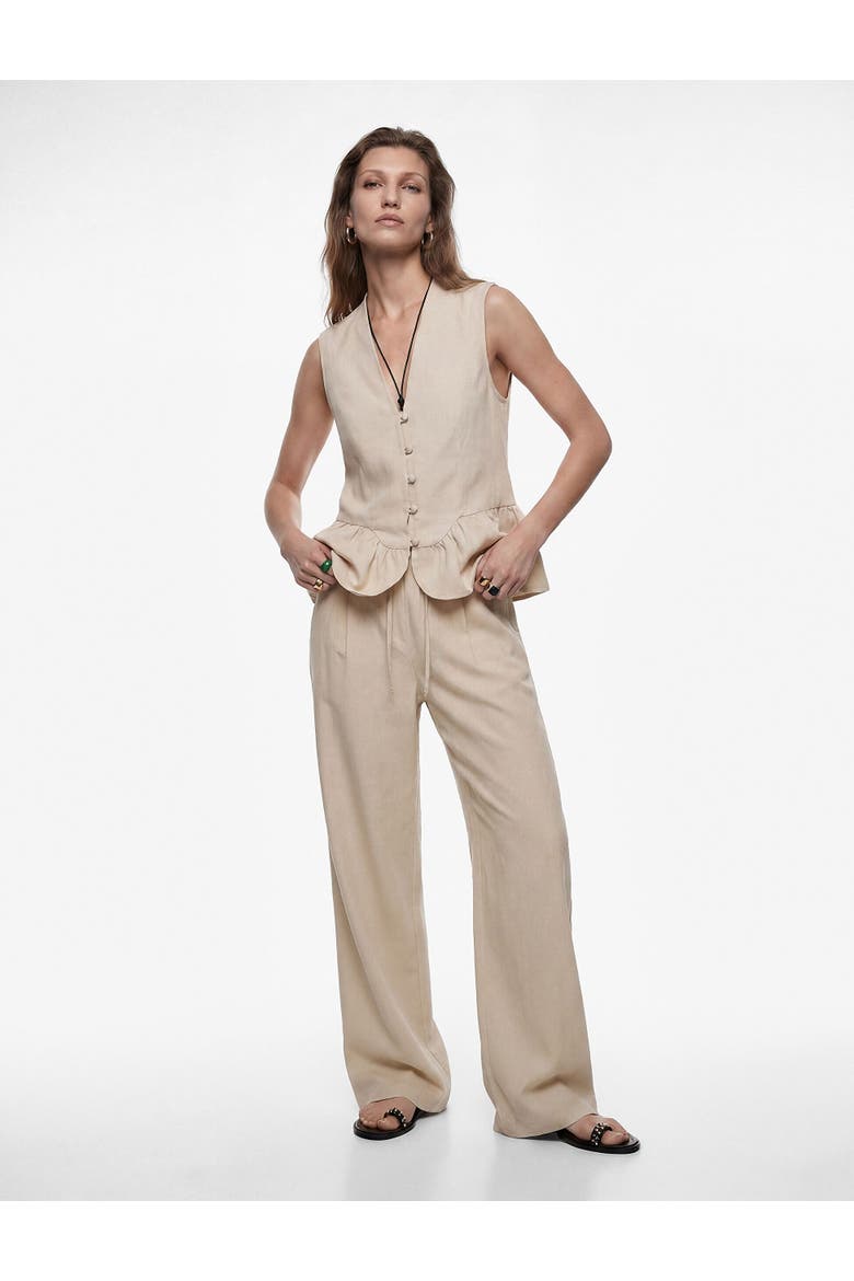 V-Neck Sleeveless Linen Peplum Vest, Main, color, BEIGE