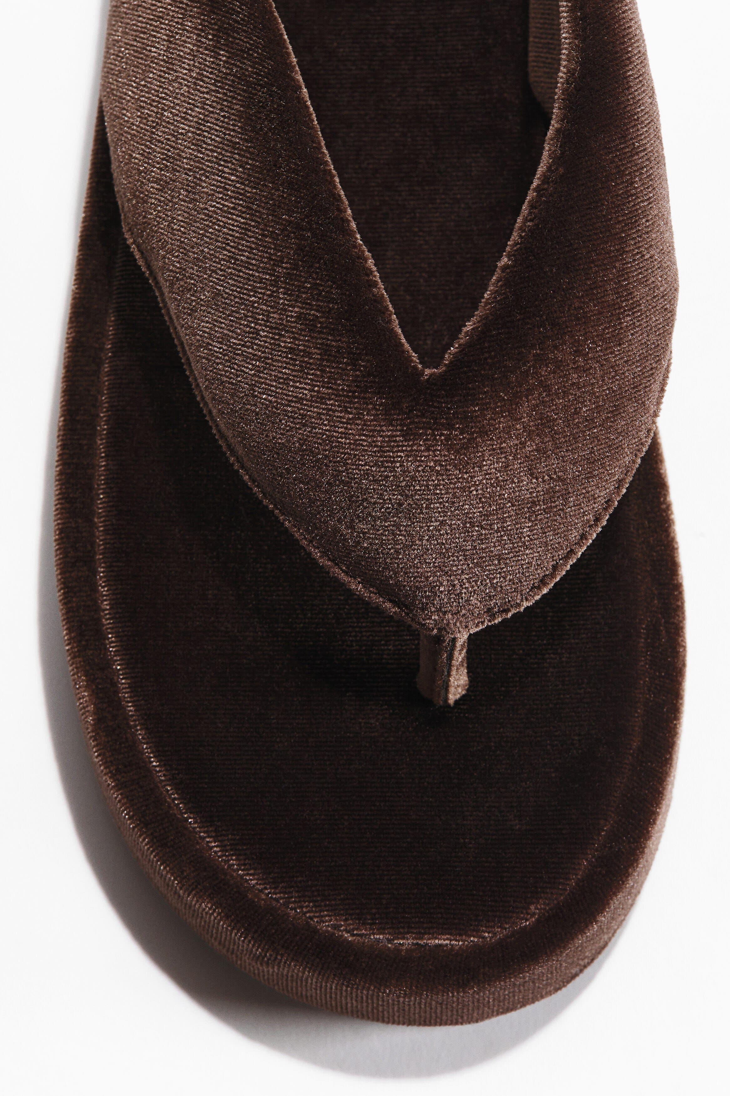 H&M Velour Flip-flops, Alternate, color, Dark Brown