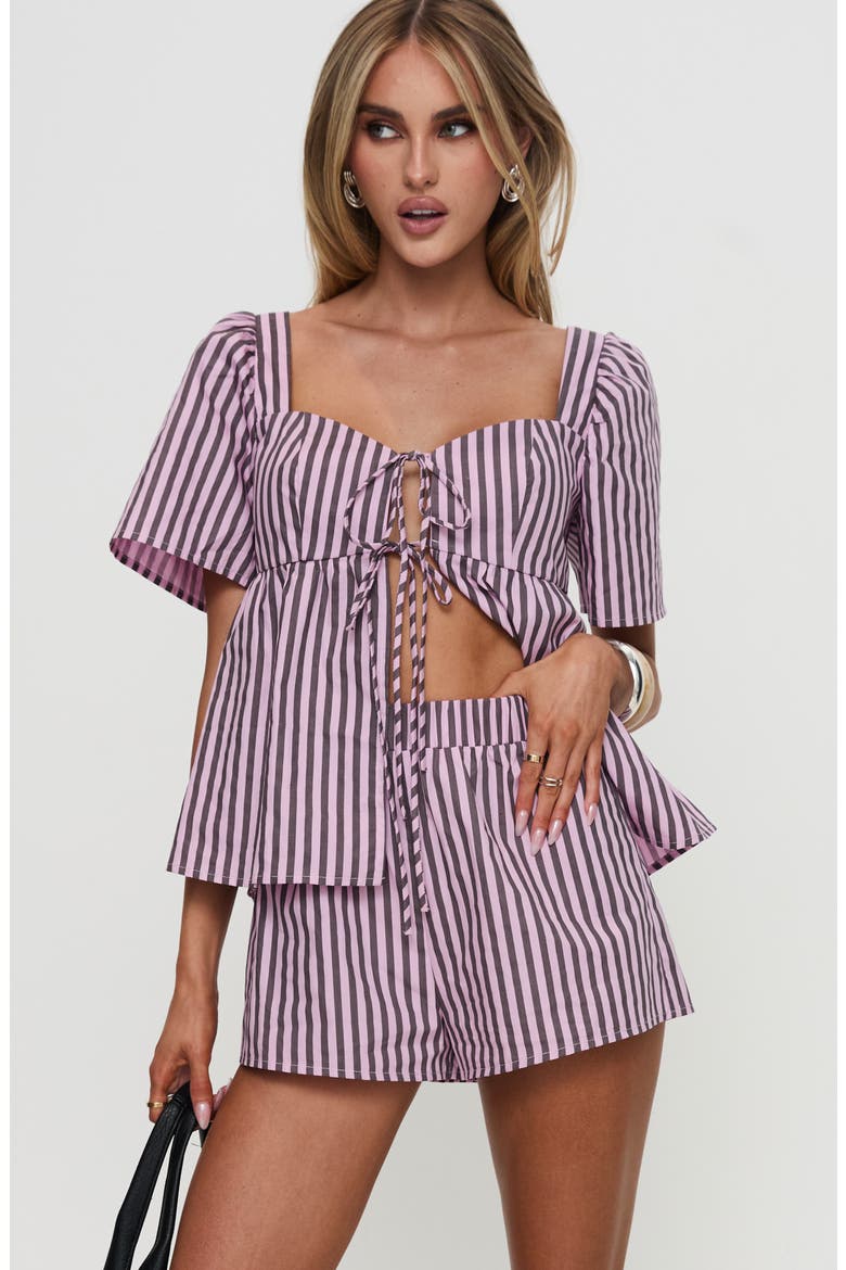Two Young Hearts Stripe Cotton Top & Shorts Set, Alternate, color, PINK / BROWN STRIPE