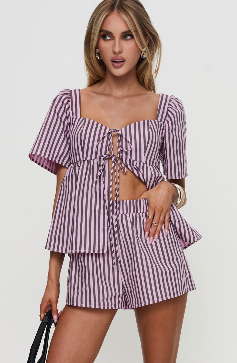 Princess Polly Two Young Hearts Stripe Cotton Top & Shorts Set, Alternate, color, 