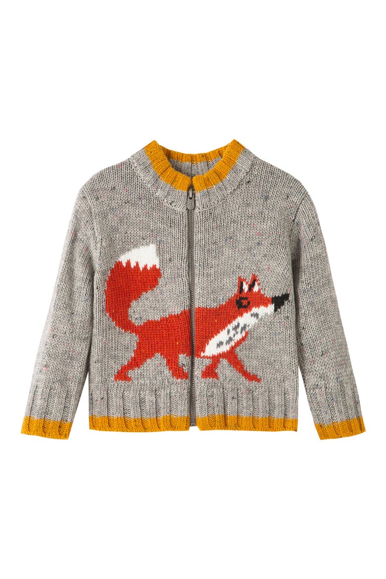 Fox Zip Up Sweater, Main, color, DARK GREY