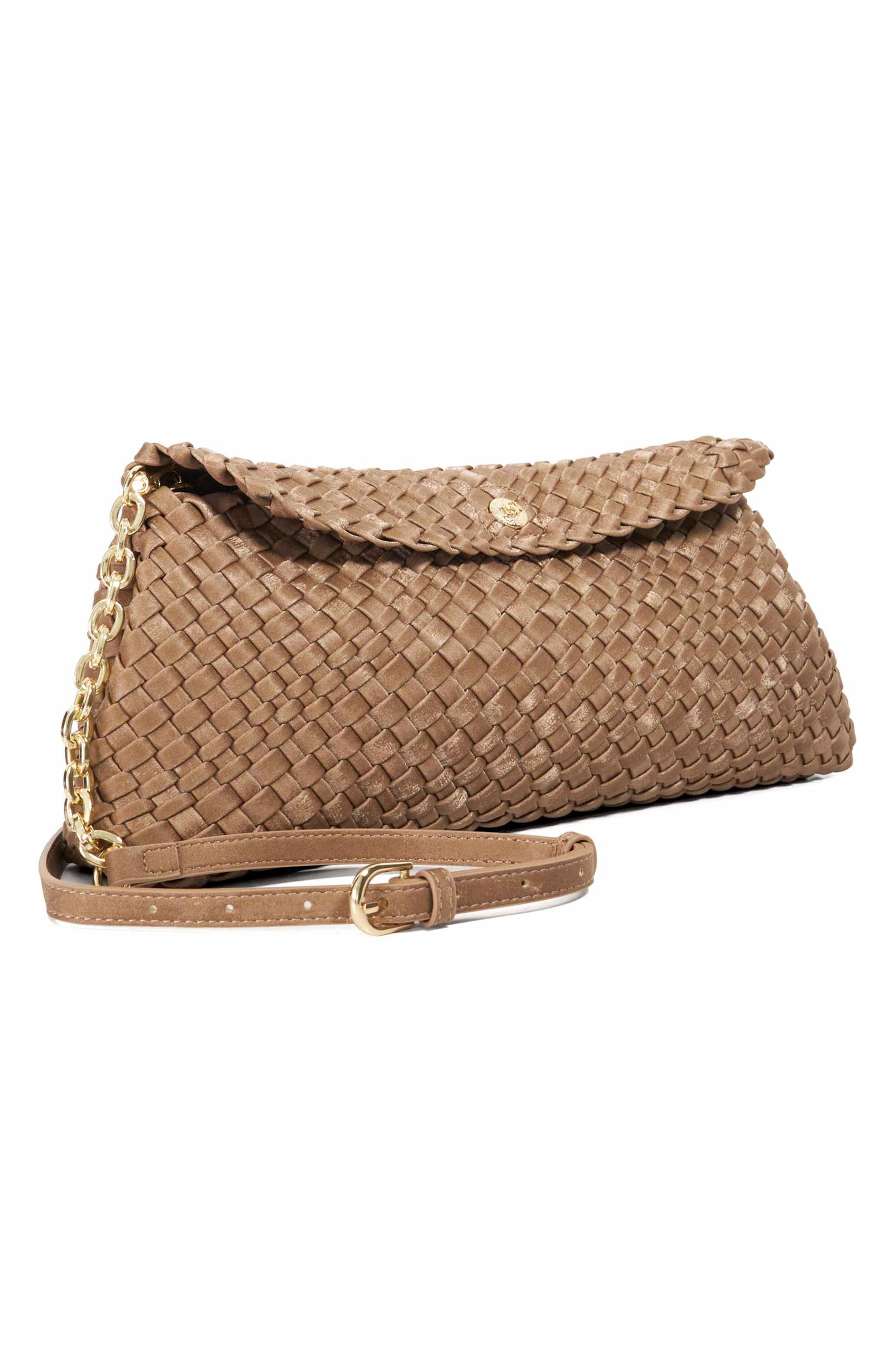 Encourage Us Woven Faux Leather Clutch, Alternate, color, BRONZE