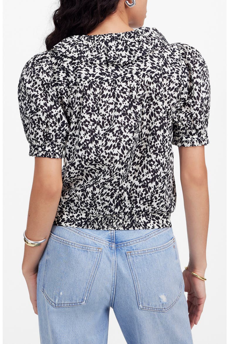 Ruffle Floral Button Front Top, Alternate, color, ABSTRACT LEAF BLACK IVORY