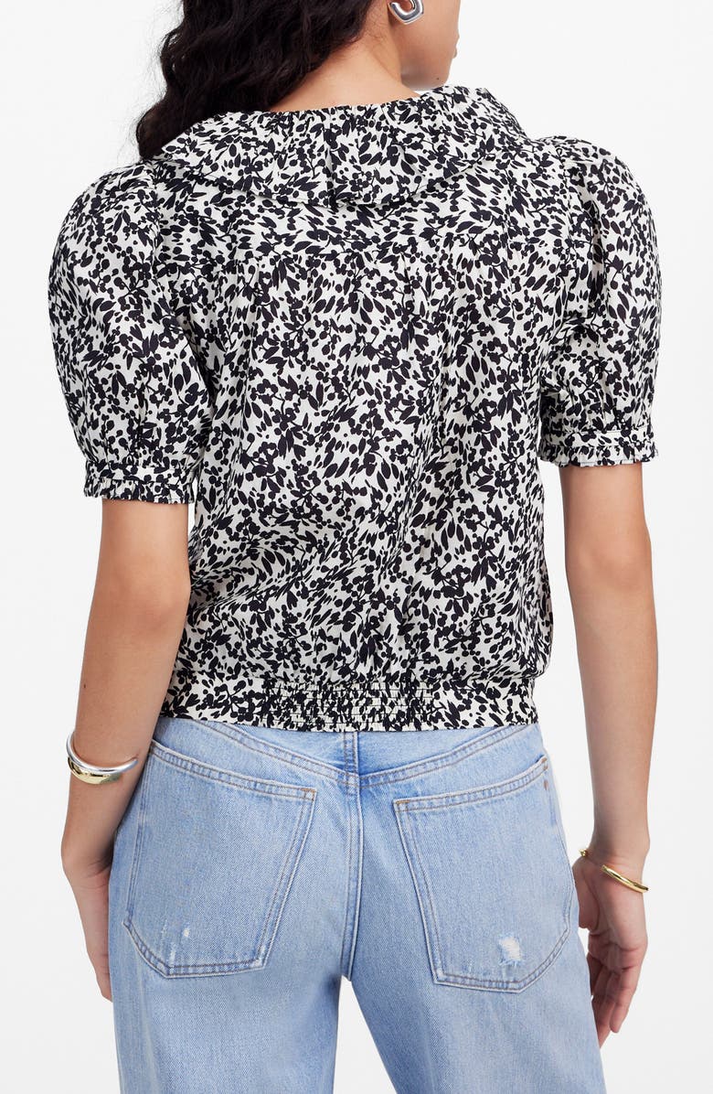 Madewell Ruffle Floral Button Front Top, Alternate, color, Abstract Leaf Black Ivory