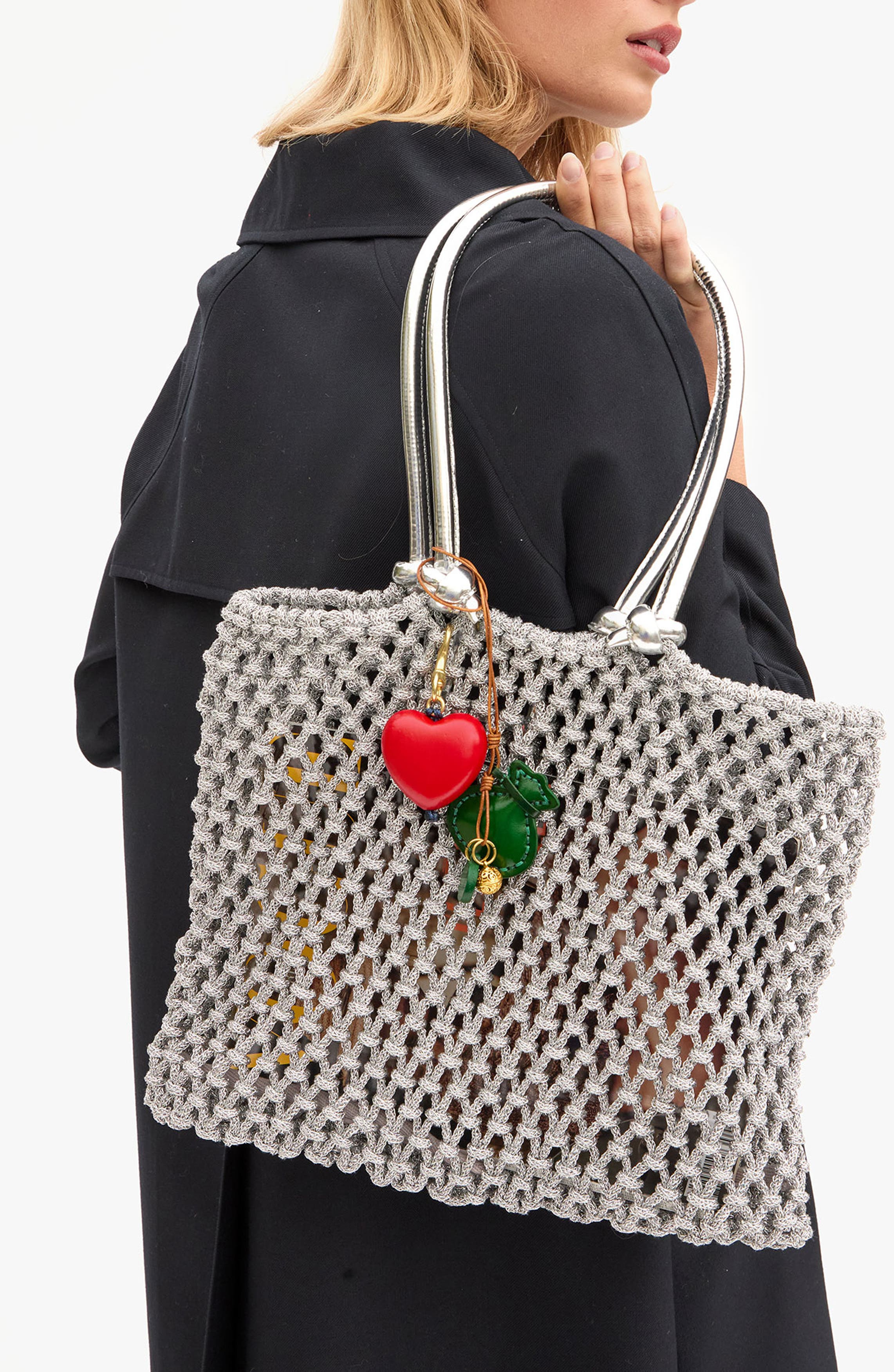 Clare V. Sandy Woven Market Tote, Alternate, color, Silver