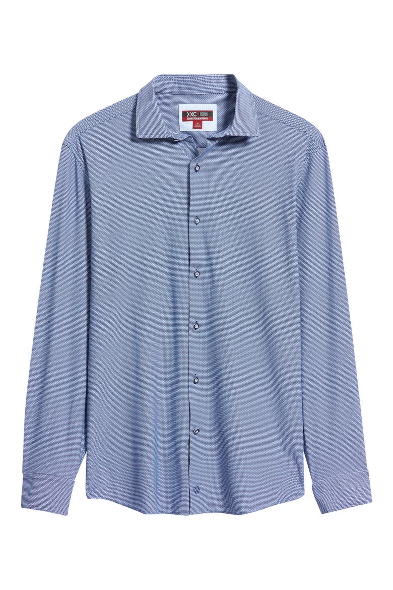 XC+™ Motion Micropattern Knit Button-Up Shirt, Alternate, color, NAVY BASKETWEAVE