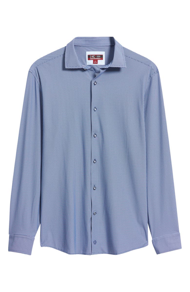 Johnston & Murphy XC+<sup>™</sup> Motion Micropattern Knit Button-Up Shirt, Alternate, color, Navy Basketweave