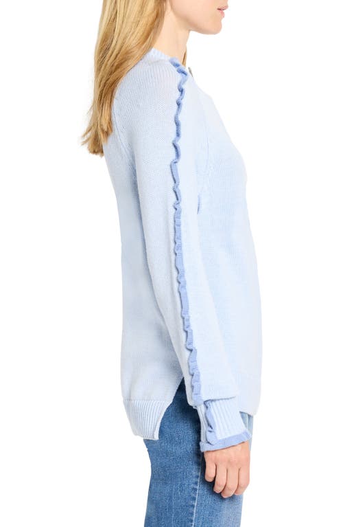 Nic + Zoe Nic+zoe Ruffle Trim Cotton & Cashmere Blend Sweater In Blue