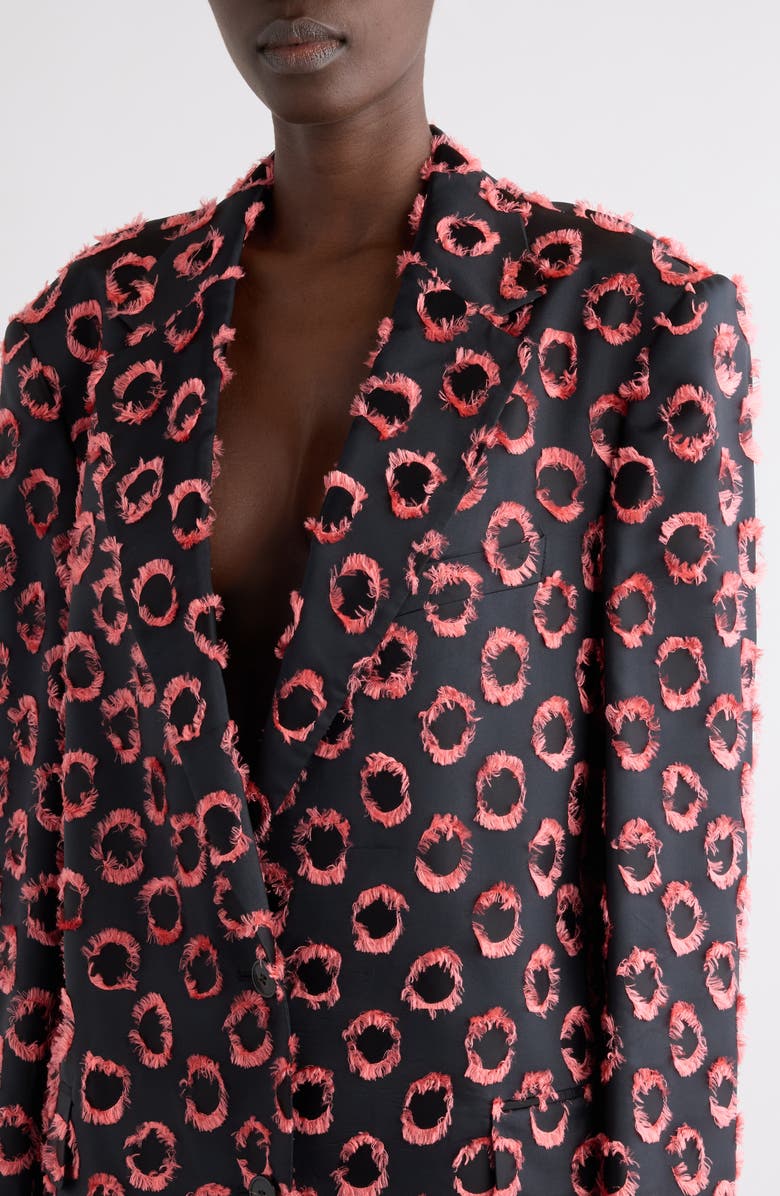 Dries Van Noten Basti Fil Coupé Polka Dot Oversize Double Breasted Satin Blazer, Alternate, color, Black