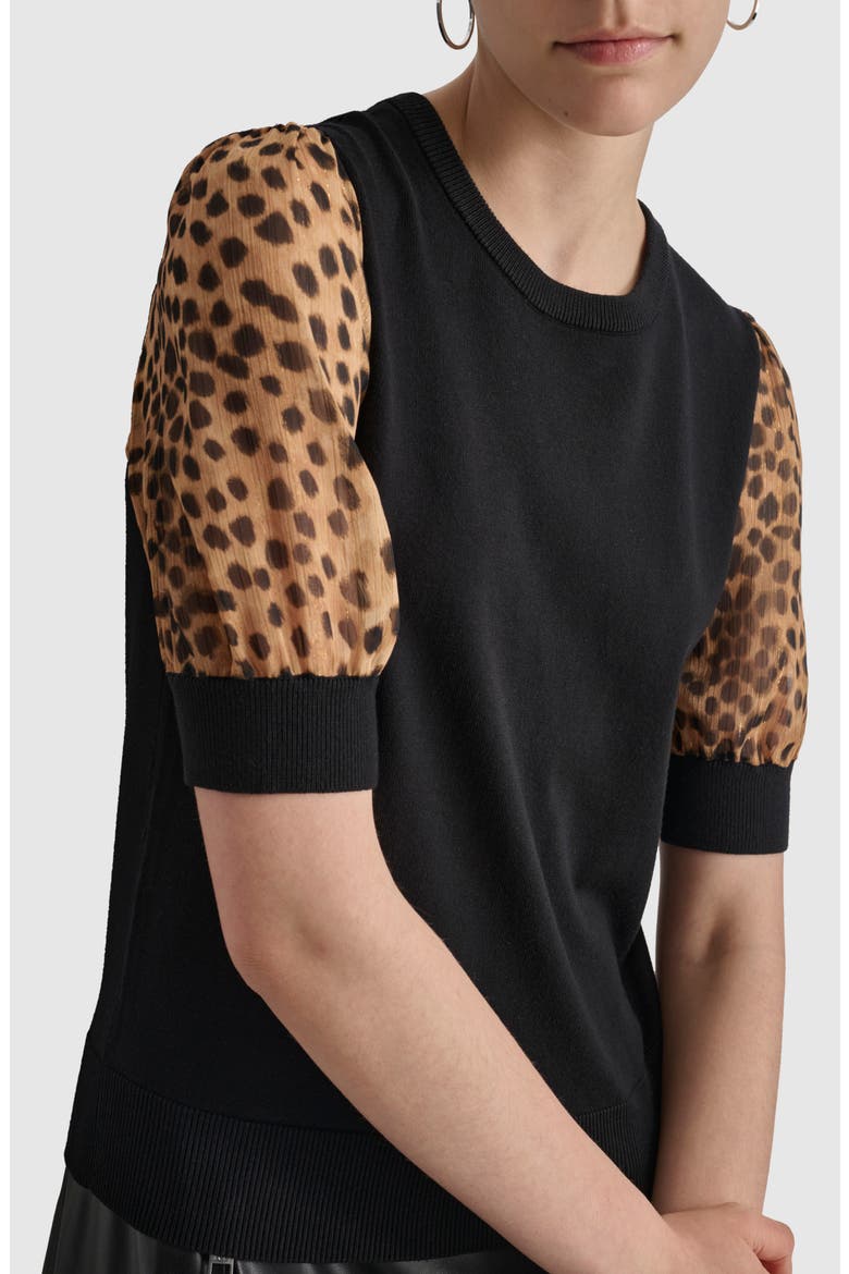 Metallic Leopard Print Sleeve Mixed Media Sweater, Alternate, color, BLACK/ CHEETAH REPEAT