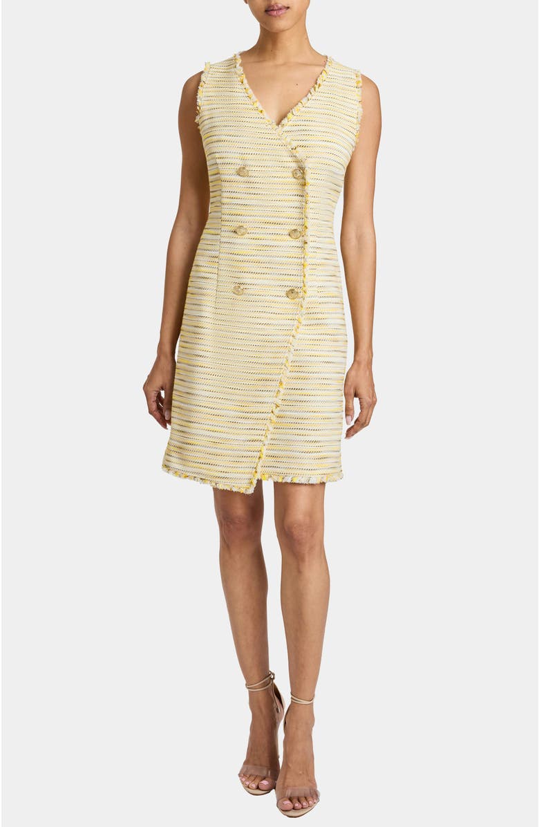 Santorelli DEE Sleeveless Double Breasted A-Line Dress with Asymmetric Skirt Panel in Lightweight Cotton Tweed, Main, color, 