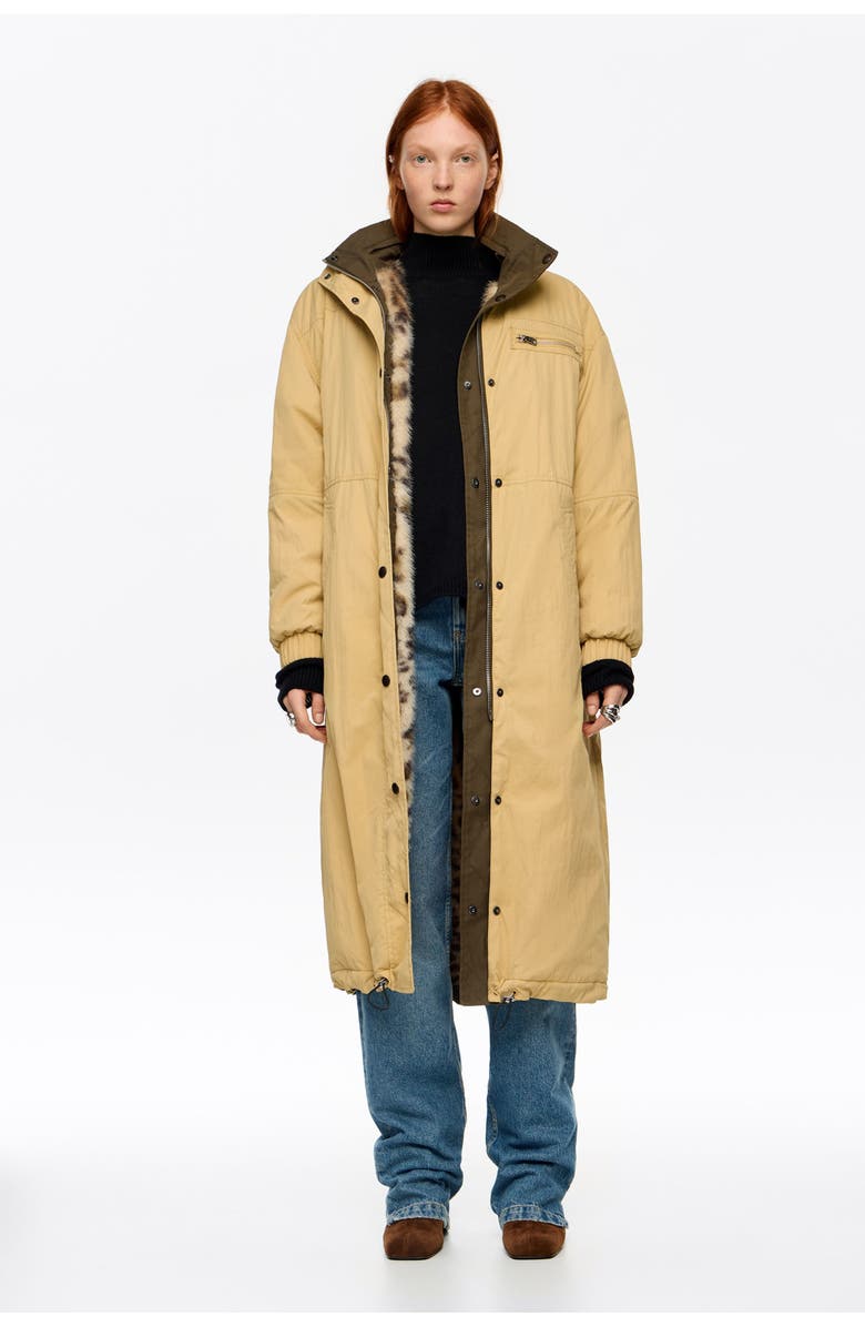 Bimba y Lola Long Reversible Coat, Main, color, Leopard Beige