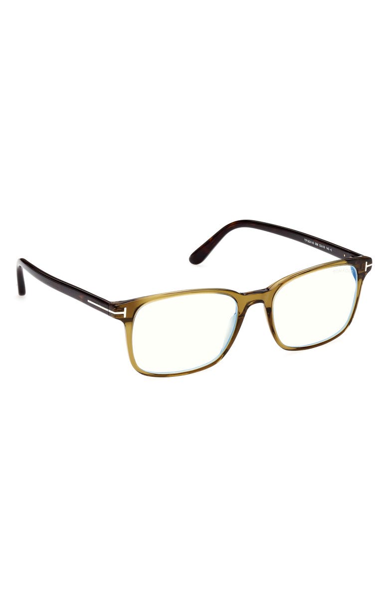 TOM FORD 53mm Rectangular Blue Light Blocking Glasses, Alternate, color, Shiny Dark Green