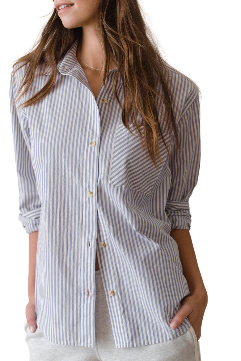 Jane California Relaxed Stripe Cotton Poplin Button-Up Shirt, Main, color, BLUE STRIPE