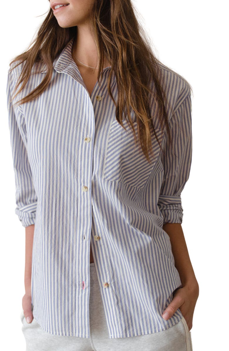 Marine Layer Jane California Relaxed Stripe Cotton Poplin Button-Up Shirt, Main, color, Blue Stripe