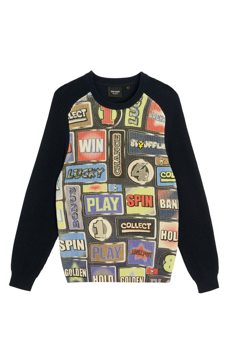 Lyle & Scott Fruit Machine Graphic Crew Neck Sweater, Alternate, color, Dark Navy