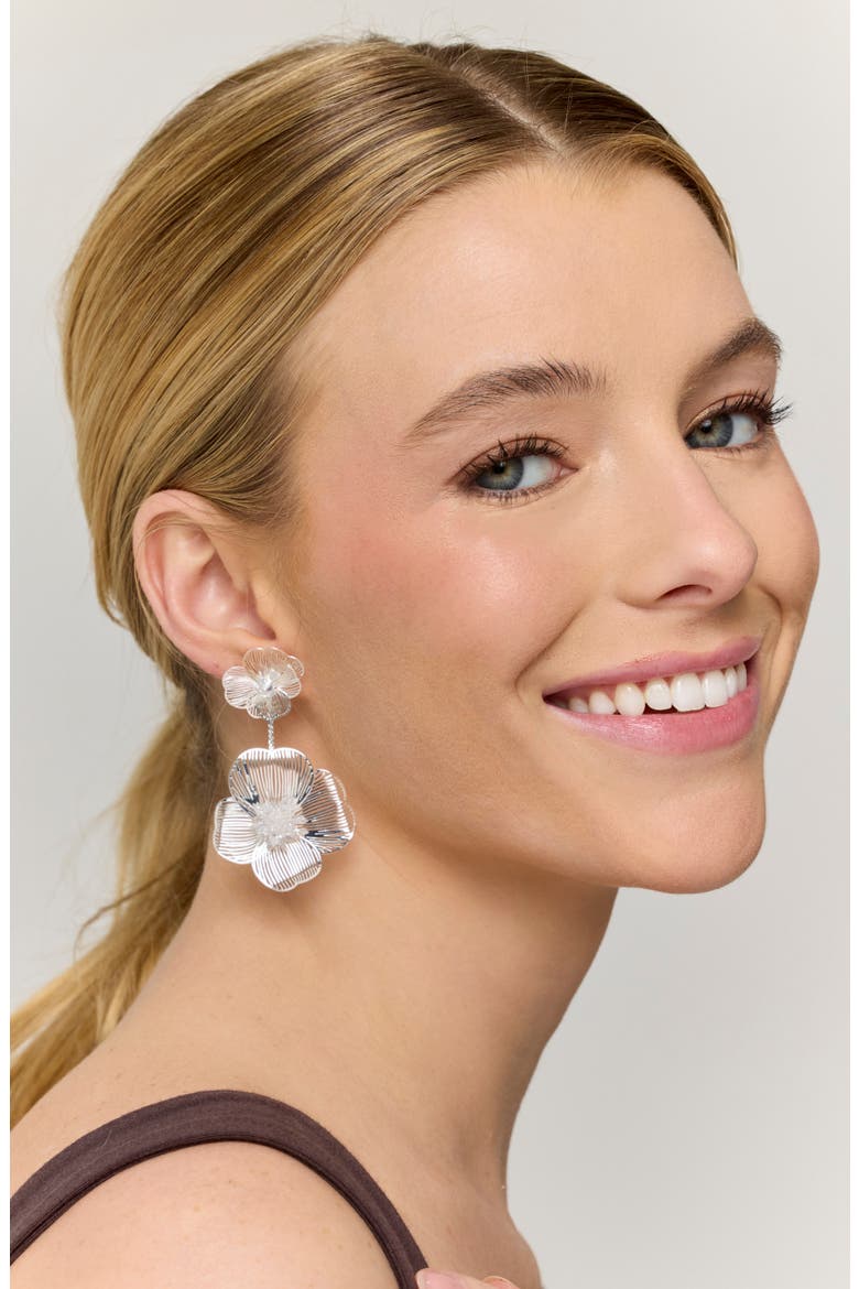 Petal Blossom Statement Drop Earrings, Alternate, color, SILVER