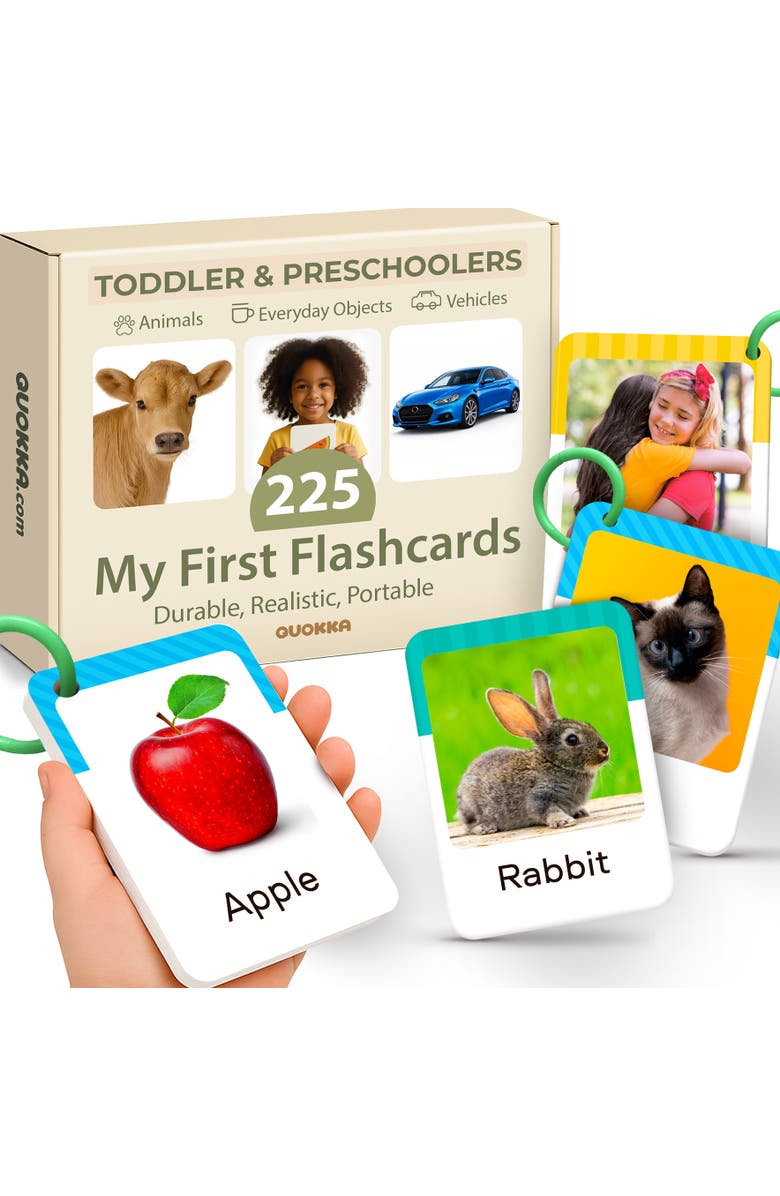Quokka 225 Toddler Flash Cards with Rings - Realistic Learning Cards, Main, color, My First 225 Cards