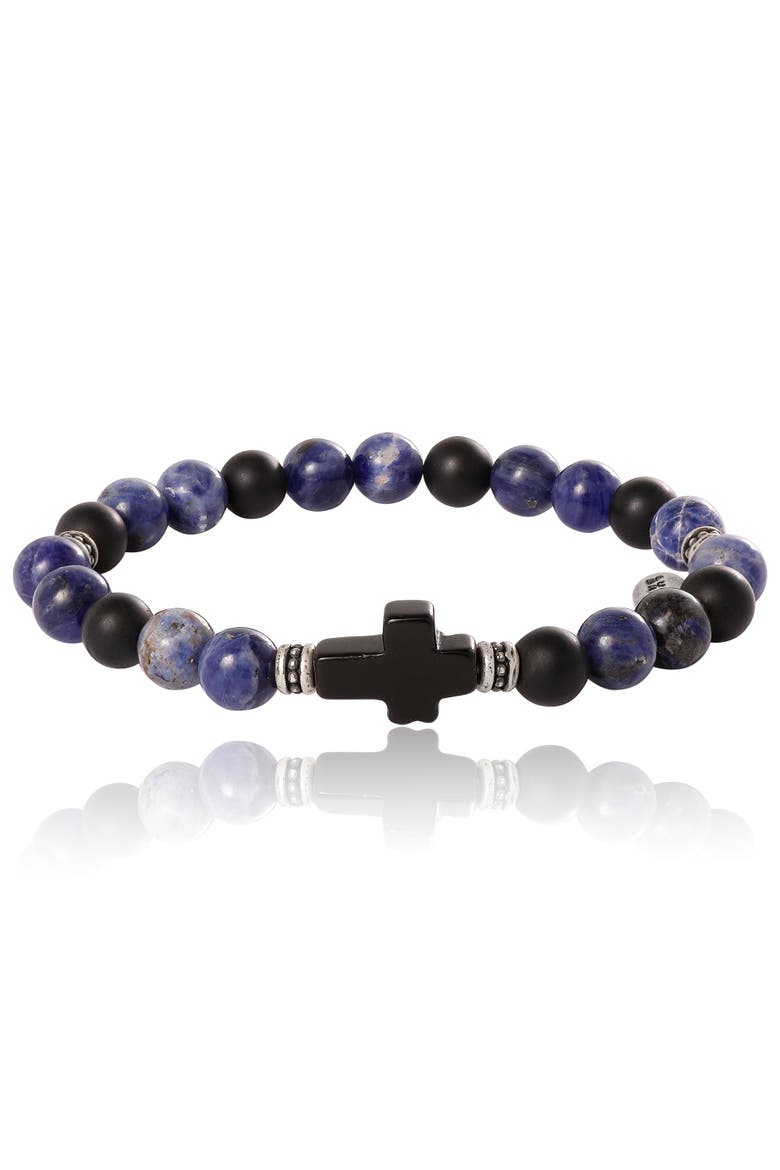 Sodalite Bead Stretch Bracelets with Cross Accents, Main, color, Navy Blue