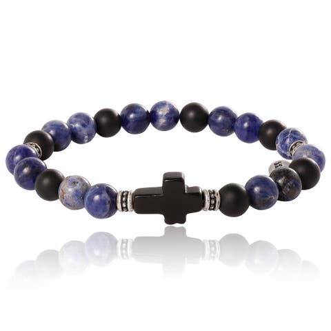 Sodalite Bead Stretch Bracelets with Cross Accents