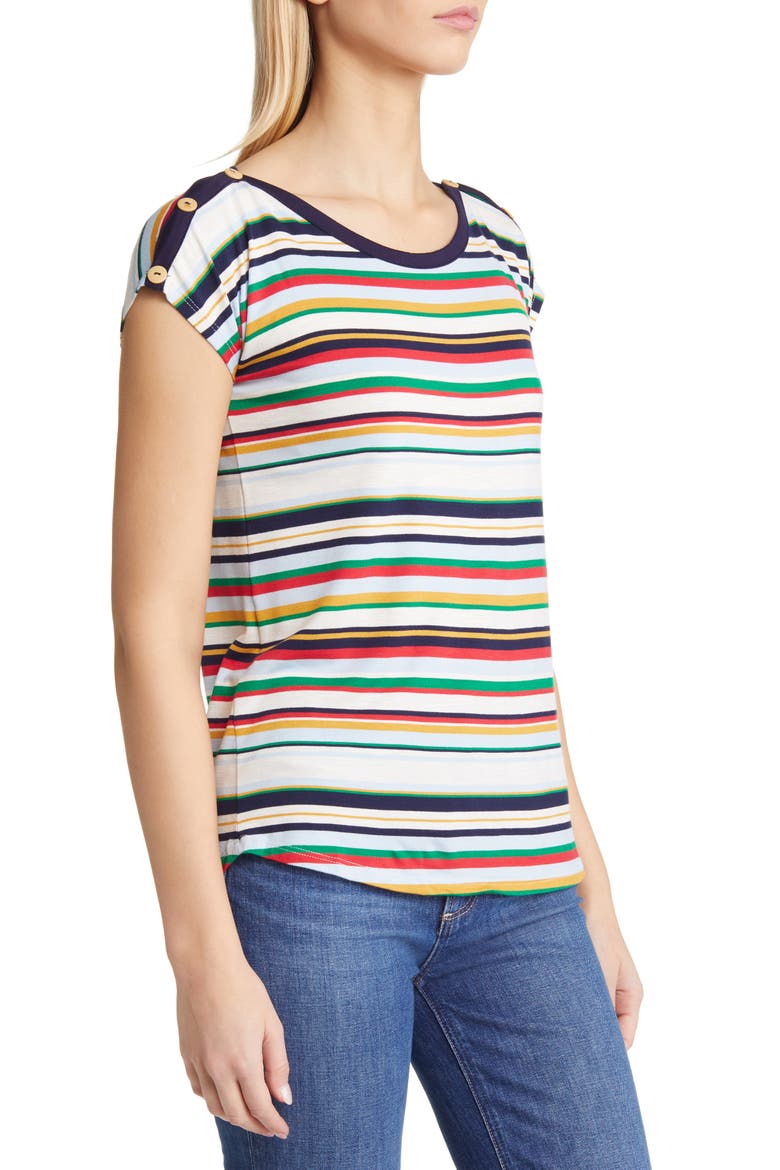 Stripe Button Shoulder T-Shirt, Alternate, color, MULTISTRIPE