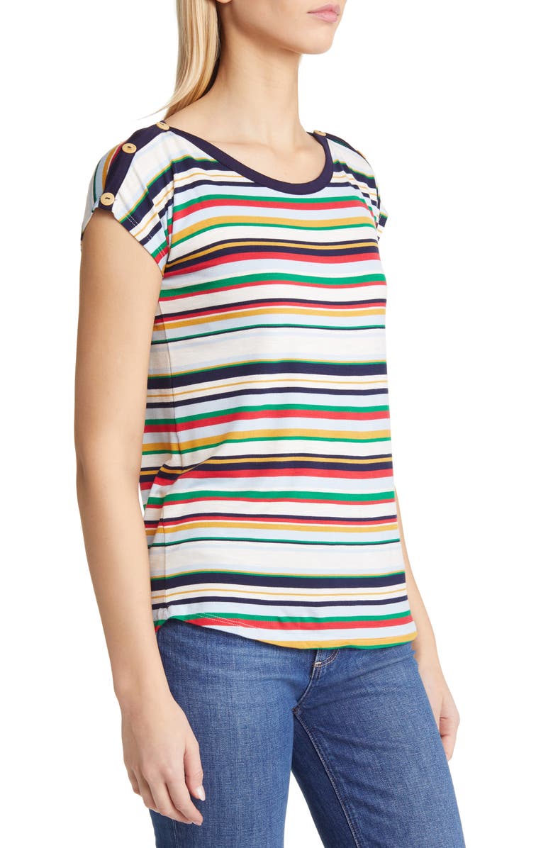 Loveappella Stripe Button Shoulder T-Shirt, Alternate, color, Multistripe