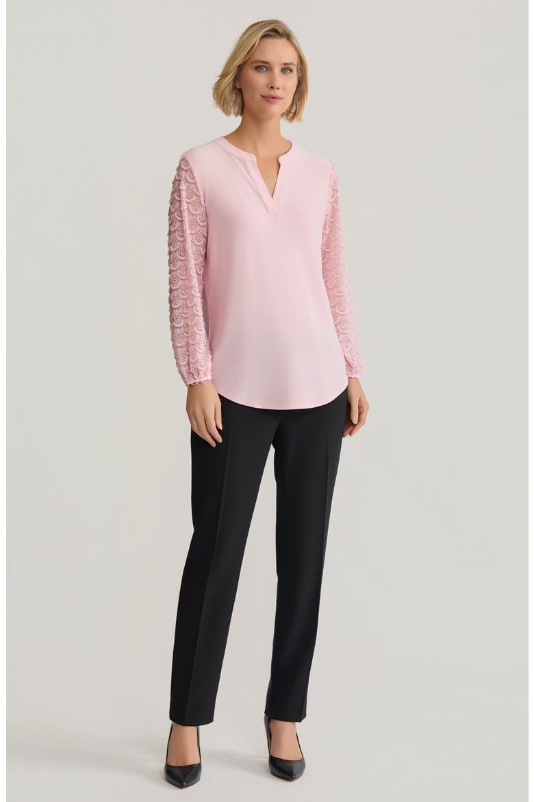 Split Neck Lace Sleeve Tunic Top, Alternate, color, TUTU PINK