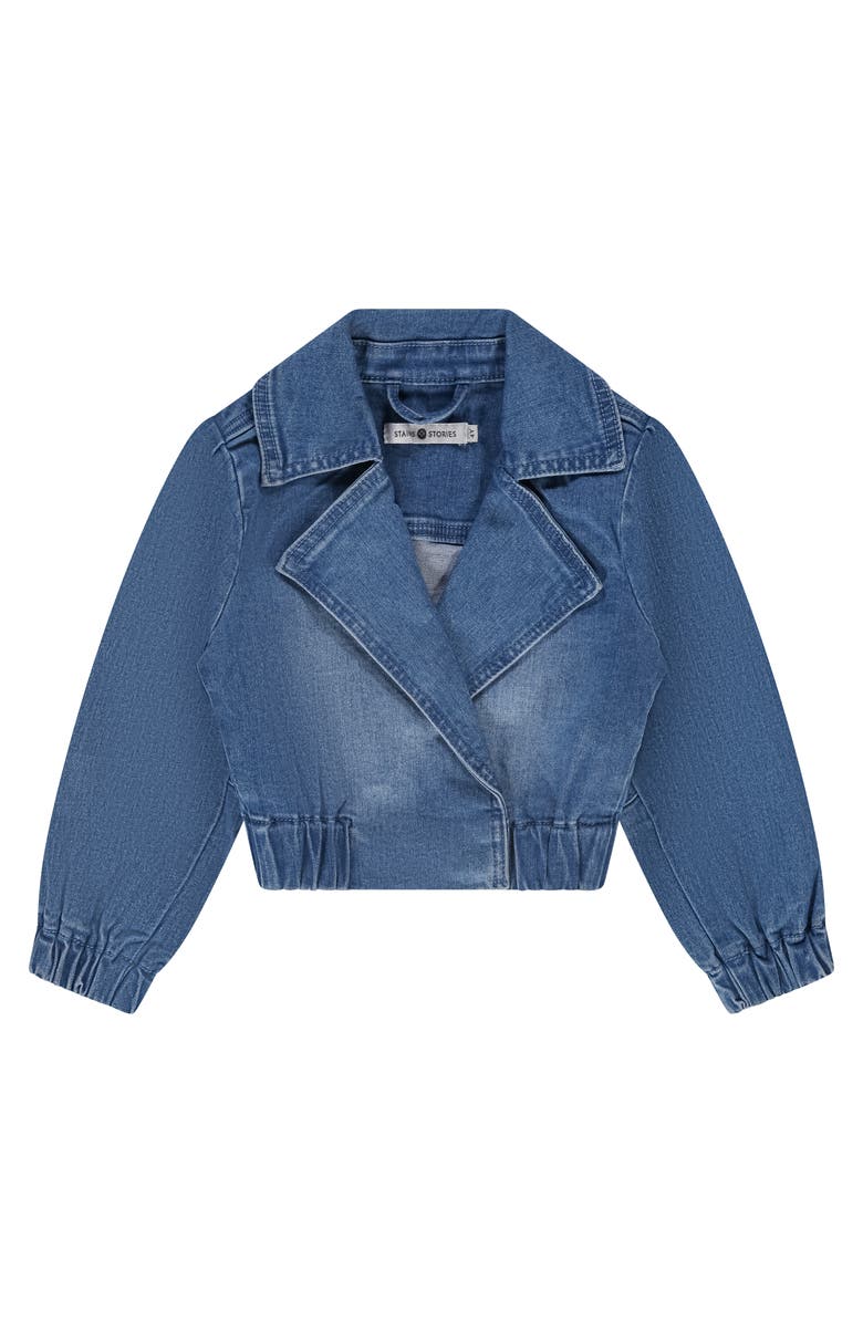 Stains and Stories by Babyface Modern Cinched Waist Denim Jacket, Main, color, Blue Denim