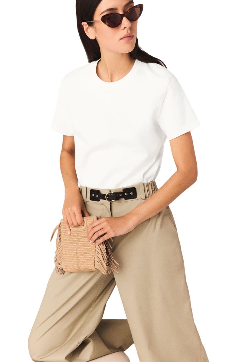 maje T-shirt with small embroidered logo, Main, color, White