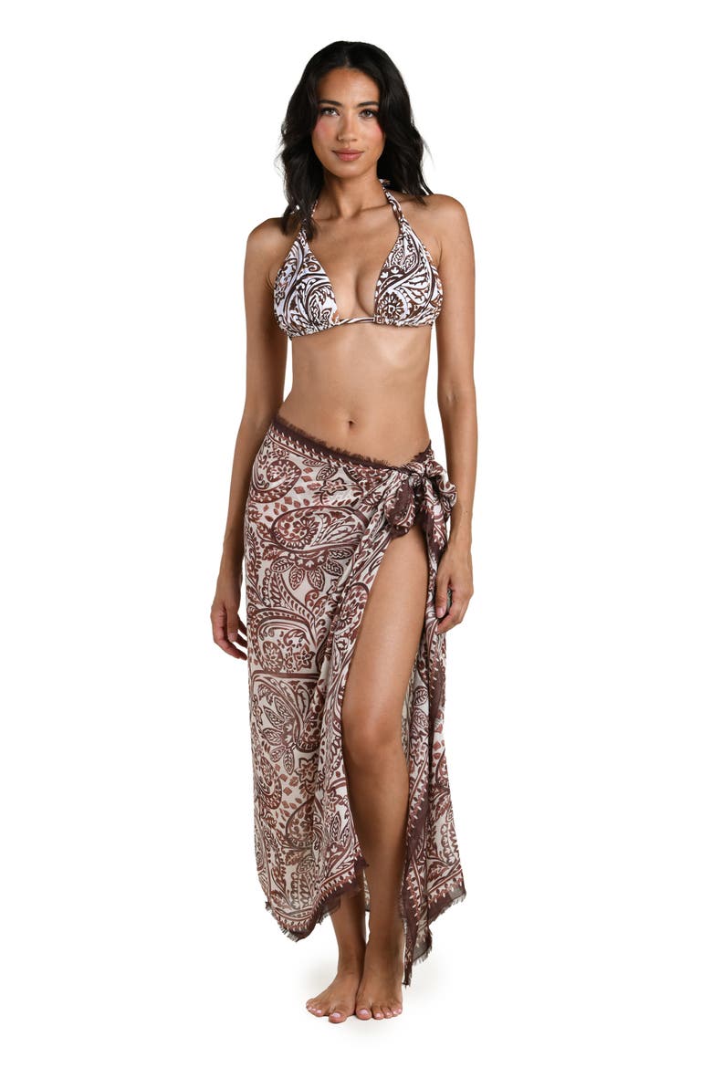 Painted Paisley Cang Print Cover-Up Pareo, Alternate, color, ESPRESSO