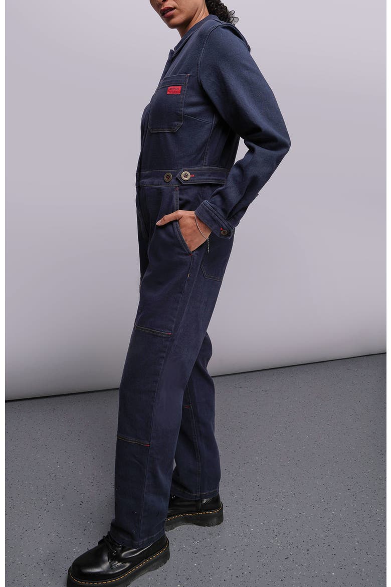 The Essential Denim Long Sleeve High Waisted Coverall, Alternate, color, NAVY