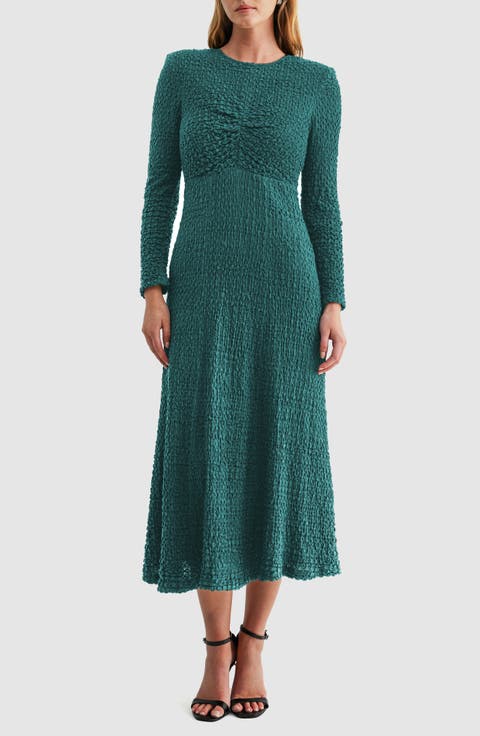 Textured Long Sleeve Midi Dress