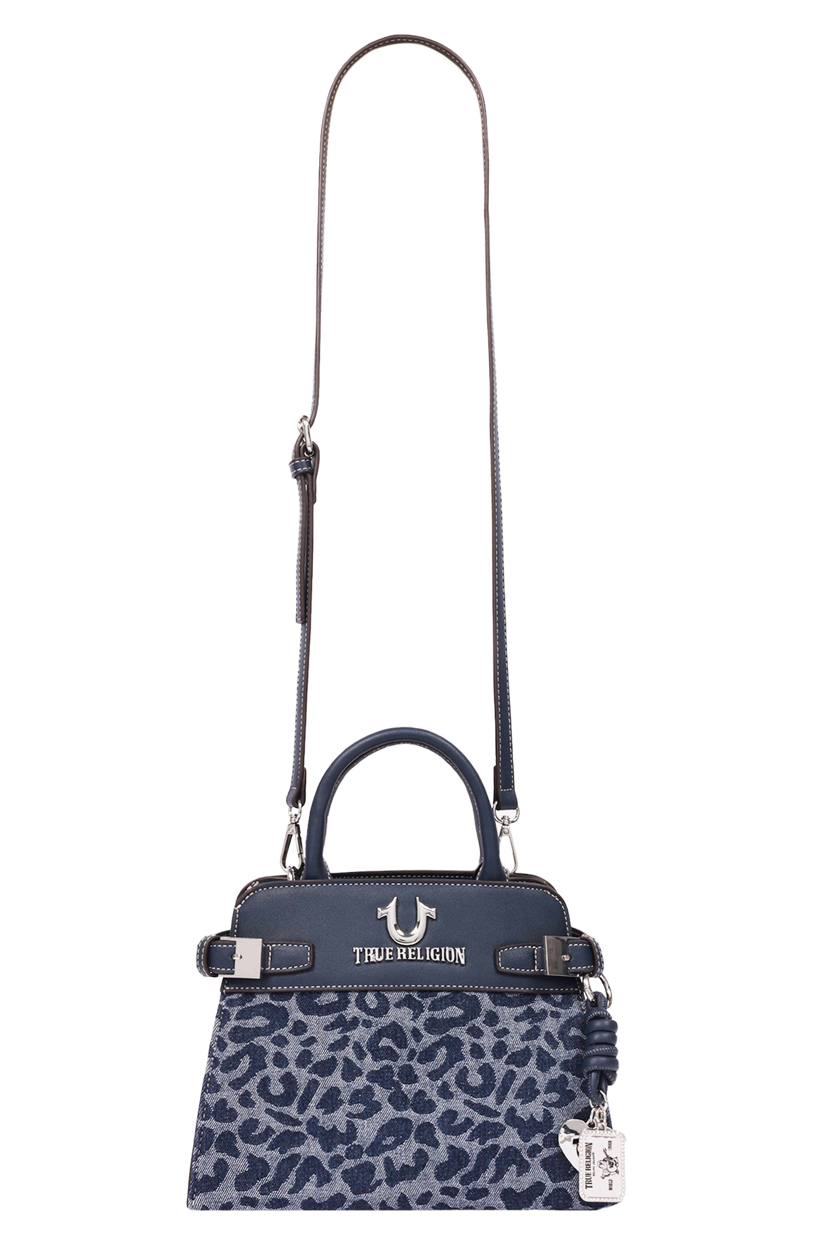Beckham Leopard Denim Belted Tote, Alternate, color, NAVY