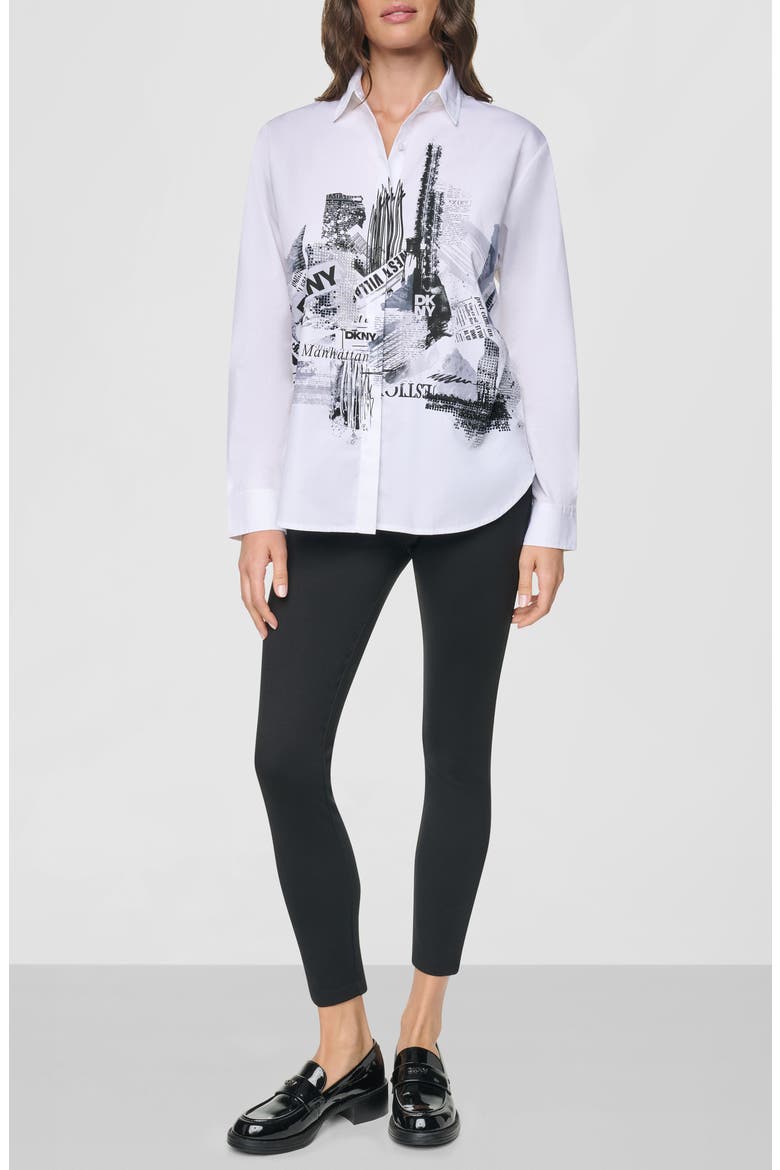 City Printed Rhinestone Cotton Button-Up Shirt, Alternate, color, WHITE