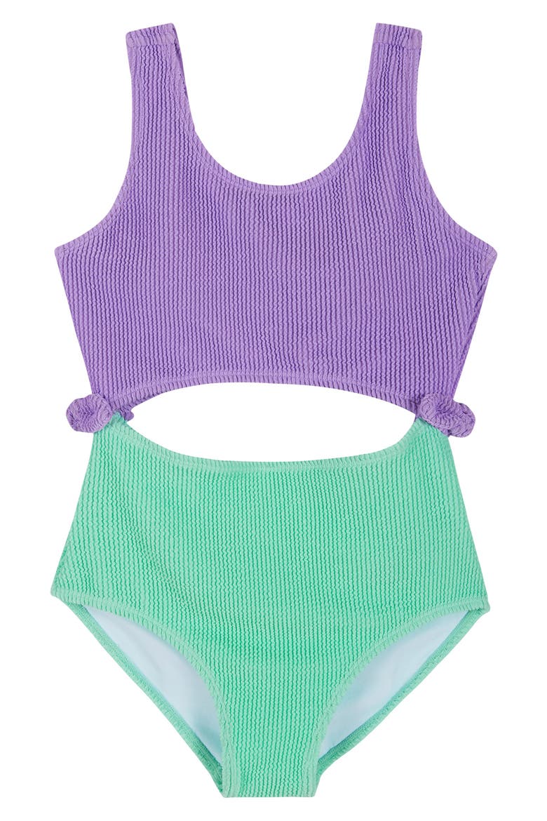 Kids' Cutout Crinkle One-Piece Swimsuit, Main, color, PURPLE CRINKLE