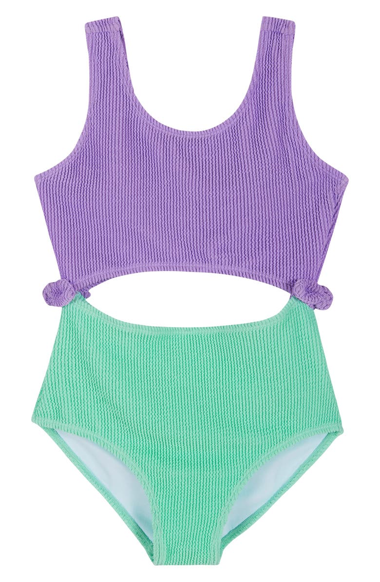 Andy & Evan Kids' Cutout Crinkle One-Piece Swimsuit, Main, color, Purple Crinkle