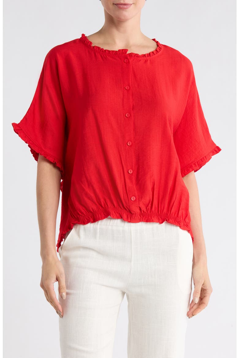 Ruffle Trim Top, Main, color, RED