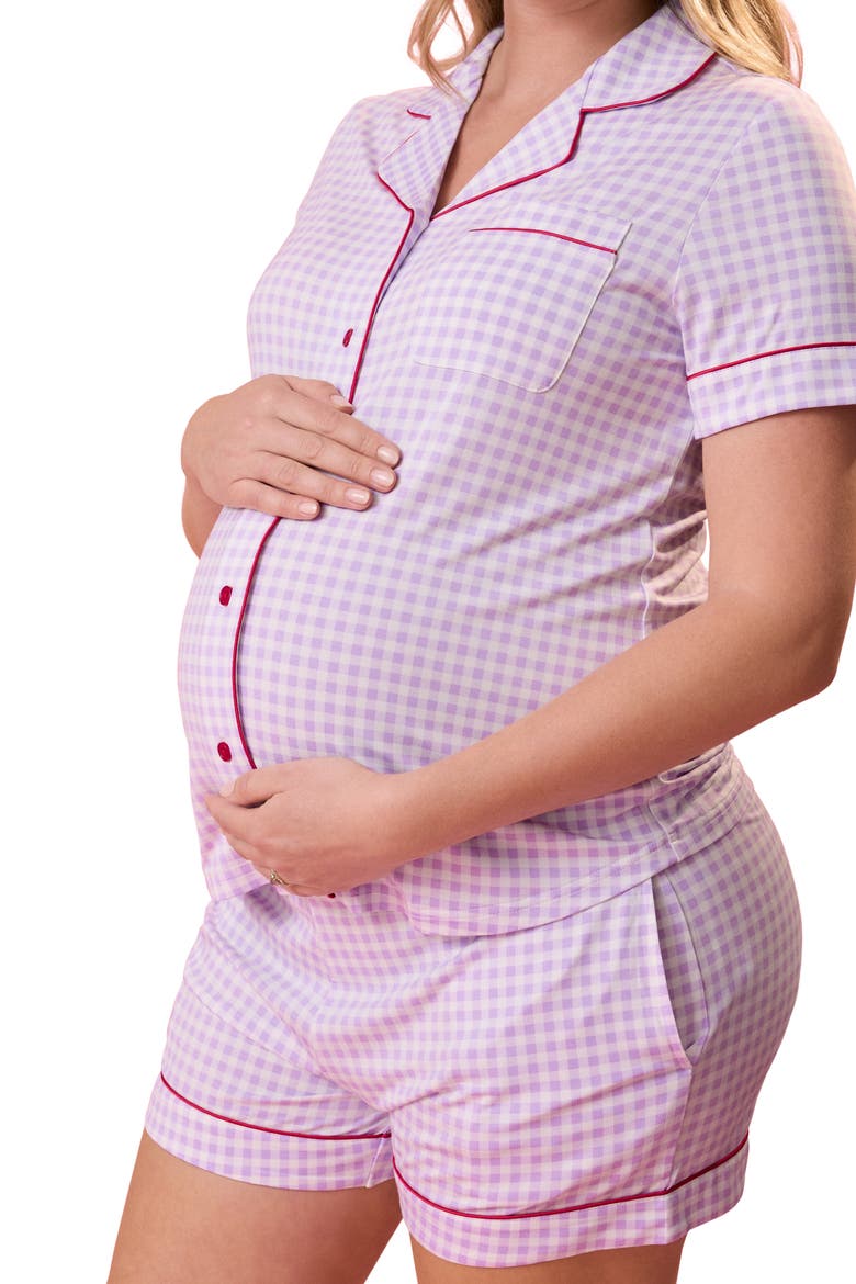 Clea Maternity & Postpartum Short Sleeve Pajama Set, Alternate, color, Lavender Gingham