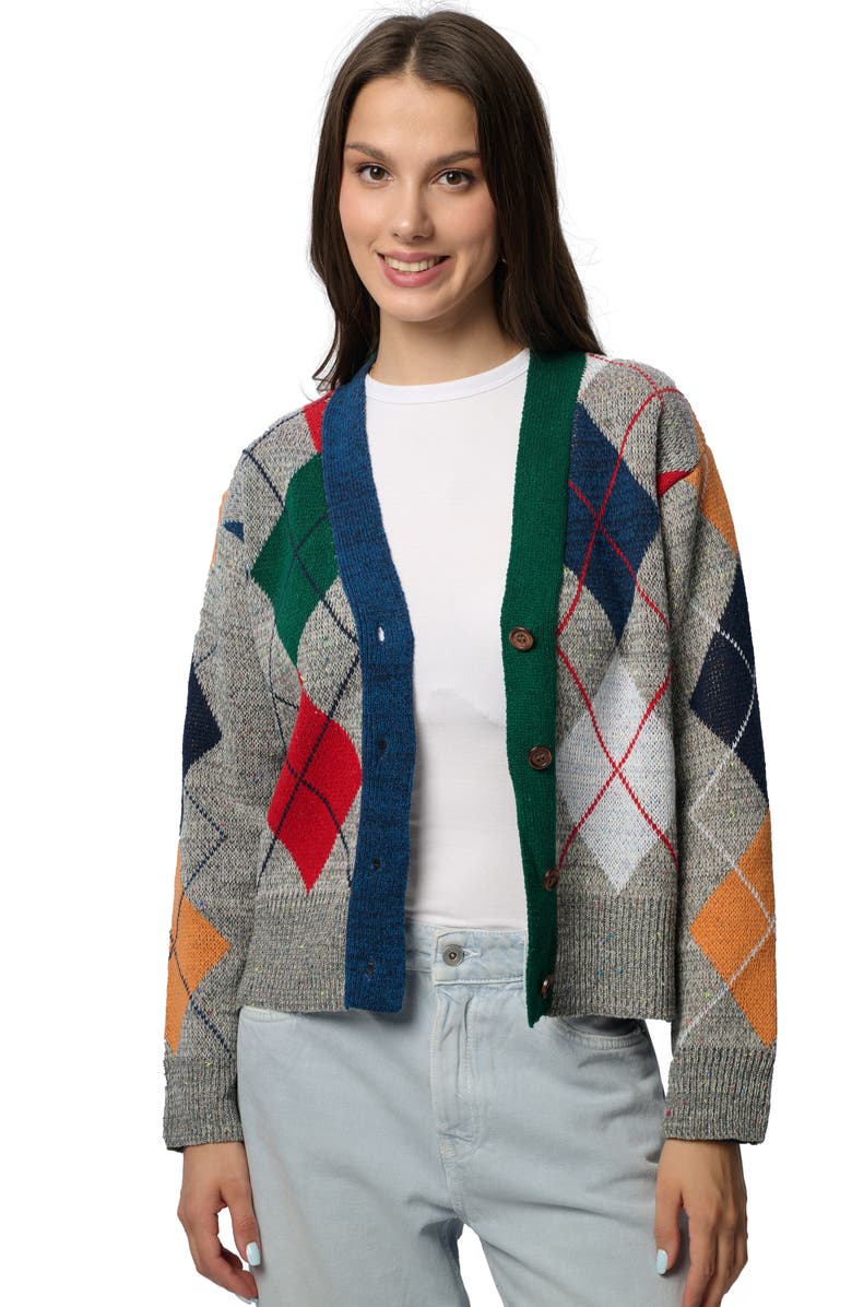 SAACHI Argyle Knit Cardigan, Alternate, color, Grey