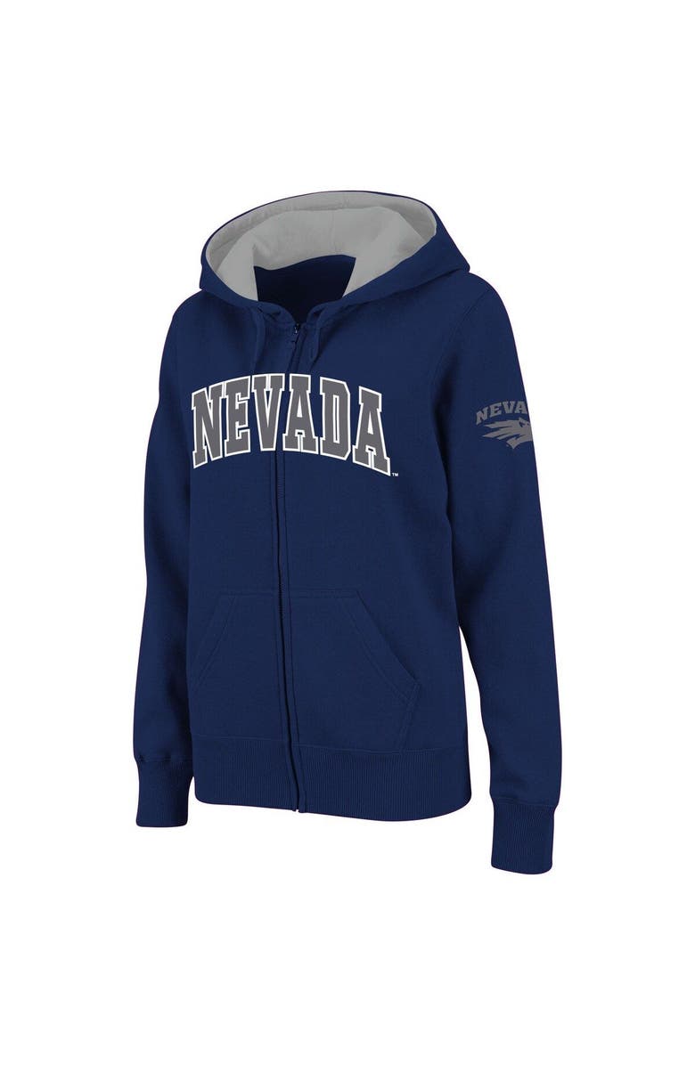 COLOSSEUM Women's Stadium Athletic Navy Nevada Wolf Pack Arched Name Full-Zip Hoodie, Main, color, Navy