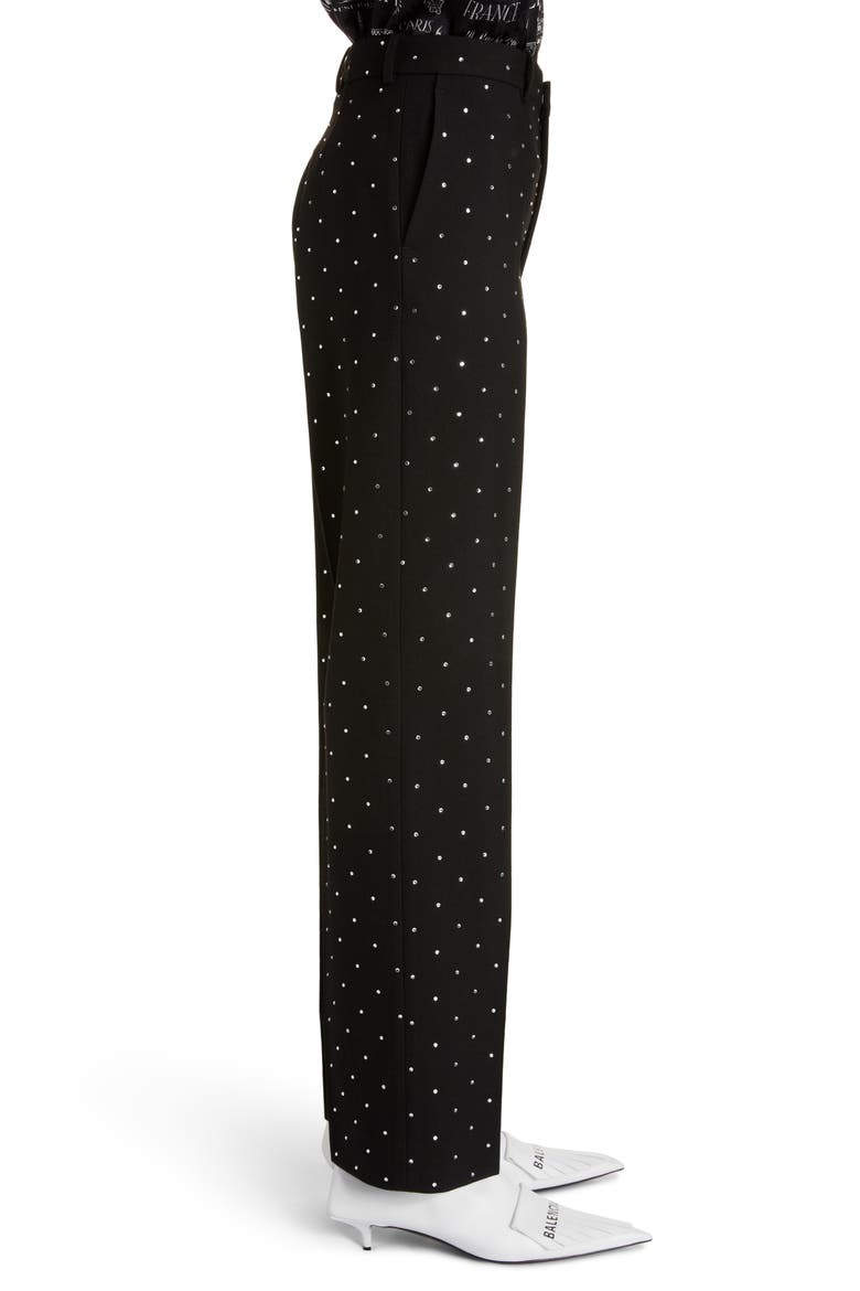 Embellished Straight Leg Wool Pants, Alternate, color, BLACK