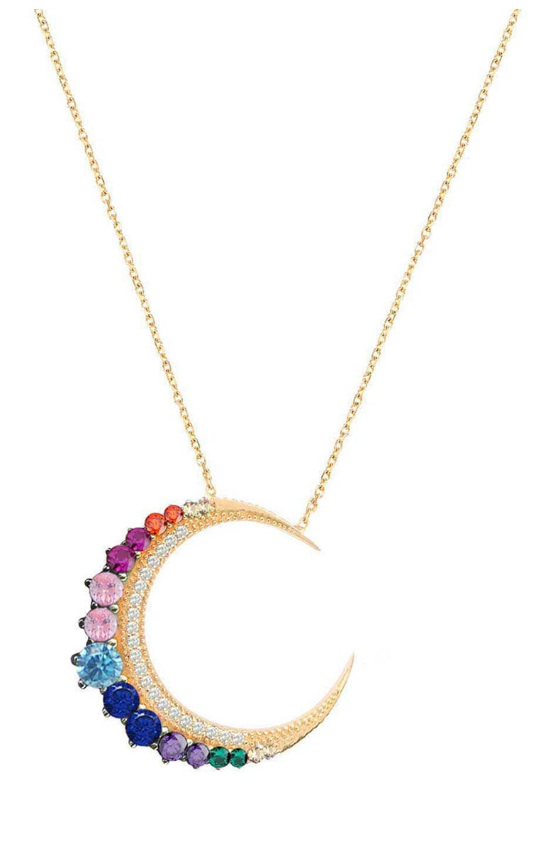 GABI RIELLE 14K Yellow Gold Vermeil Rainbow CZ Celestial Moon Pendant Necklace, Main, color,