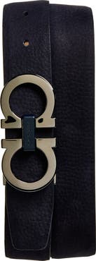 FERRAGAMO Double Gancio Pebbled Leather Belt