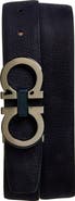 FERRAGAMO Double Gancio Pebbled Leather Belt