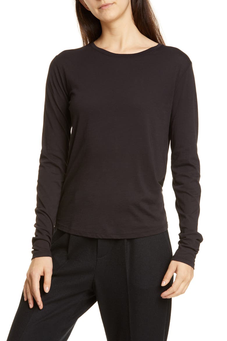 Essential Long Sleeve Crewneck Tee, Main, color, BLACK